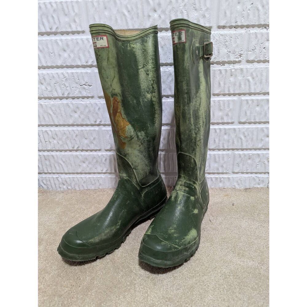 Hunter Uniroyal Vintage Unisex Rare Green Weathered Wellingtons Boots Size T5